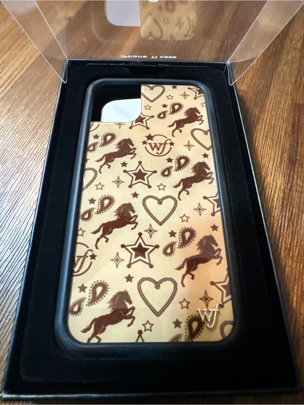 Wildflower iPhone 11 Case in Tan with Brown Horse & Heart Print